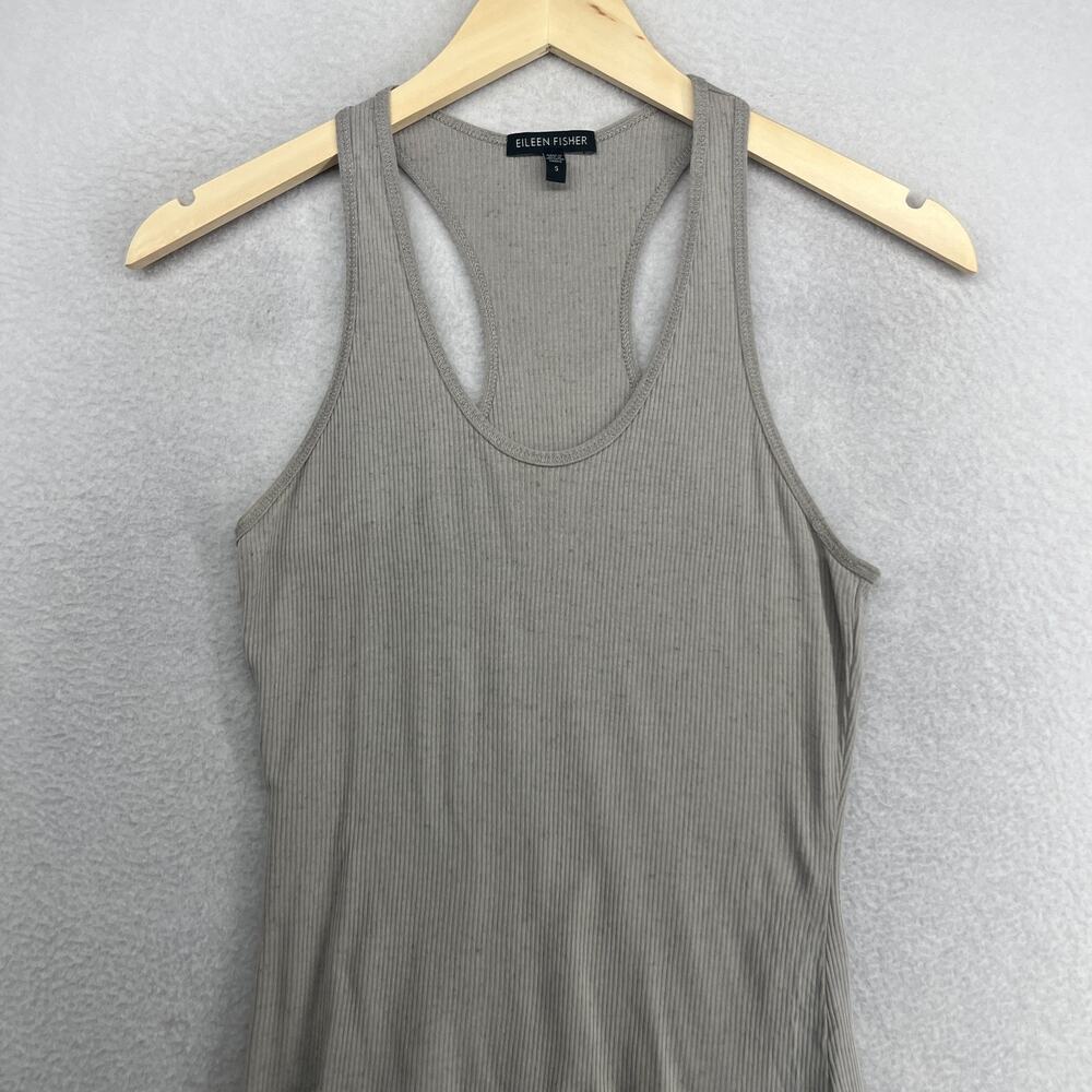 EILEEN FISHER Tank Top S Tencel Flax Ribbed Jersey Speckled Racerback Gray USA - Picture 3 of 12